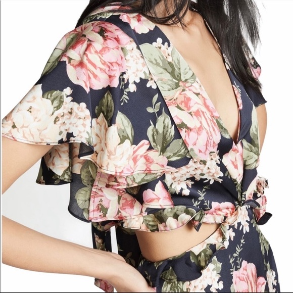 Divine Heritage Floral Cutout V Neck Tie Keyhole Back Flutter Sleeve Midi Dress - Picture 8 of 16